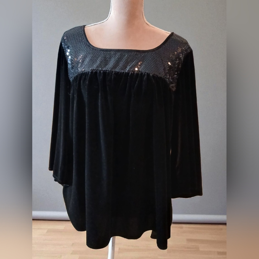 Notations Velvet Sequin Flutter Sleeves Womans Plus 2x Whimsygoth Fairy